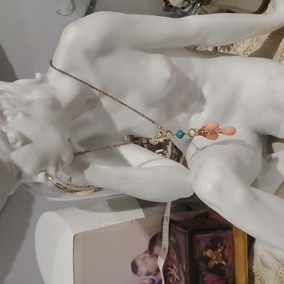 14k gold chain  gf turquoise/rose quartz necklace - Picture 2 of 5